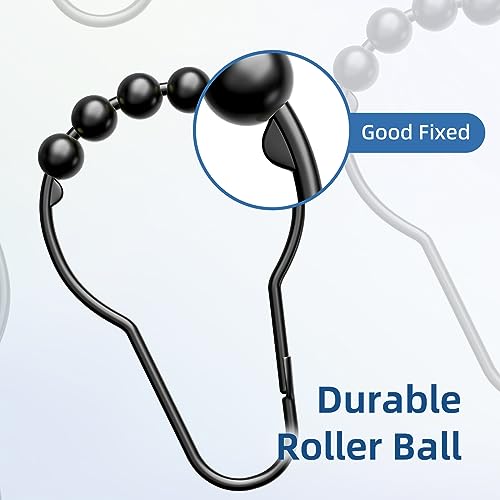 Titanker Matte Black Rust-Resistant Metal Shower Curtain Rings Set of 12 - Easy Glide Bathroom Hooks