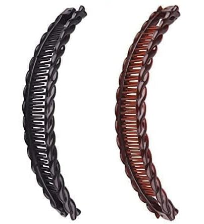 Large Banana Clips for Thick Hair - 2 Pack Black and Brown Fish Comb Grips