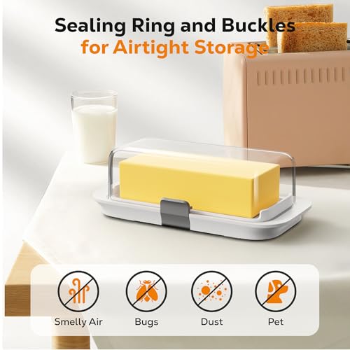 Pisol Large Airtight Butter Dish with Lid, White - 2-Stick Capacity