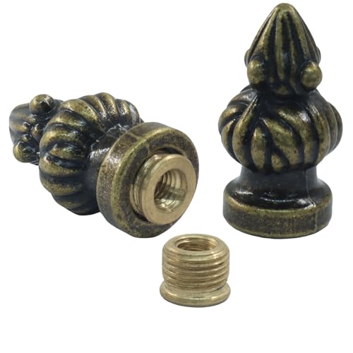 Antique Brass Lamp Finial Knob | Dual-Thread, 2 Pack, 1-3/8"