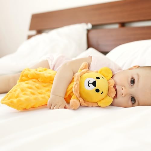 Yellow Lion Baby Security Blanket Lovey | Soft Plush Toy for Infants