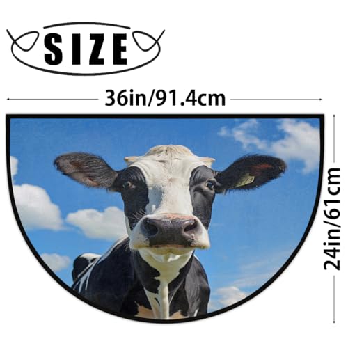 Cow Half Moon Door Mat 24x36 Inch Non-Slip Washable Rug
