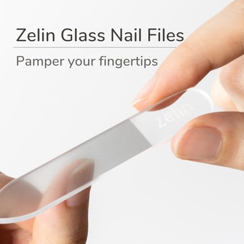 Zelin Glass Nail File Set with Leather Case, 3 Pcs Reusable Crystal Nail Files for Natural Nails, Portable Travel Manicure Tool