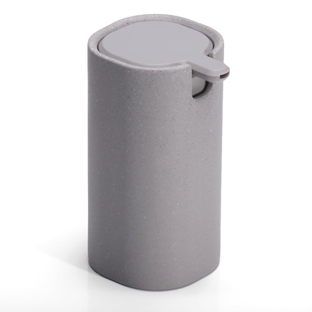 LINE+ARC Modern Easy-to-Press Soap Dispenser (Stone). No-Rust Cute Bathroom Beige Marble Kitchen Sink Ergonomic Liquid Lotion Shampoo Conditioner