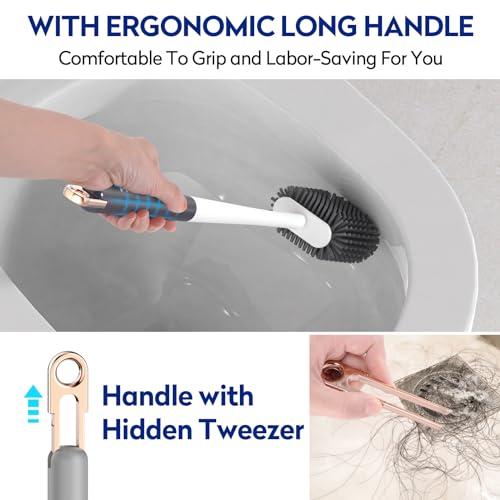 Aokala Silicone Toilet Brush and Holder Set - Deep Cleaning Scrubber, Gray