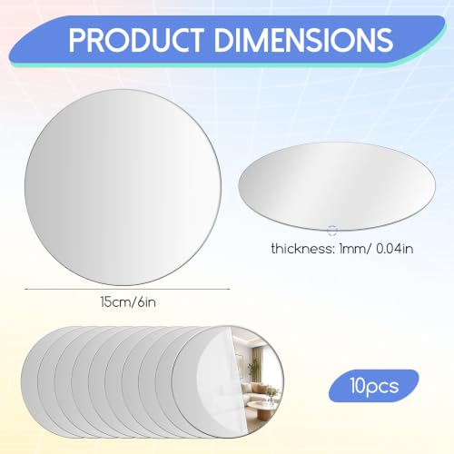 Self-Adhesive Acrylic Wall Mirror Stickers - 10 Pack, 6x6 Inches Home Decor