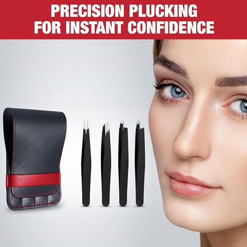 MARCO ESRA 4-in-1 Stainless Steel Tweezers Set with Travel Case