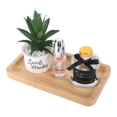 Natural Bamboo Vanity Tray - Compact Wooden Bathroom Organizer