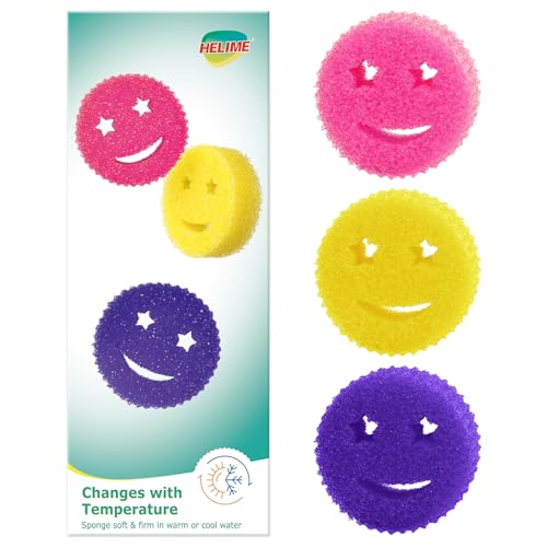HELIME Temperature Controlled Non-Scratch Dish Sponges - 3Pcs Pink/Yellow/Purple