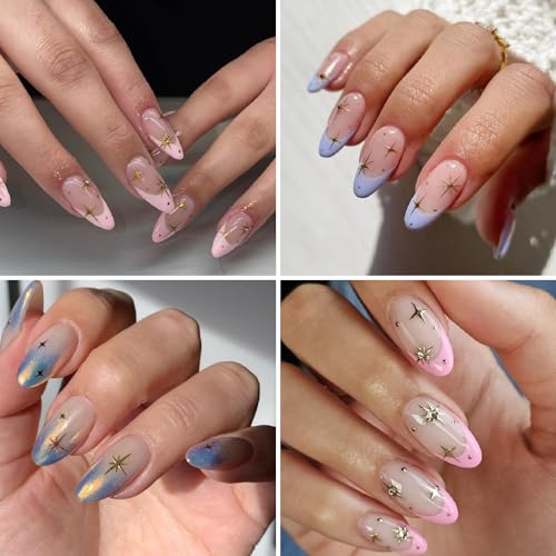 Star Nail Art Charms 3D Gold and Silver Metallic Studs with Tweezers