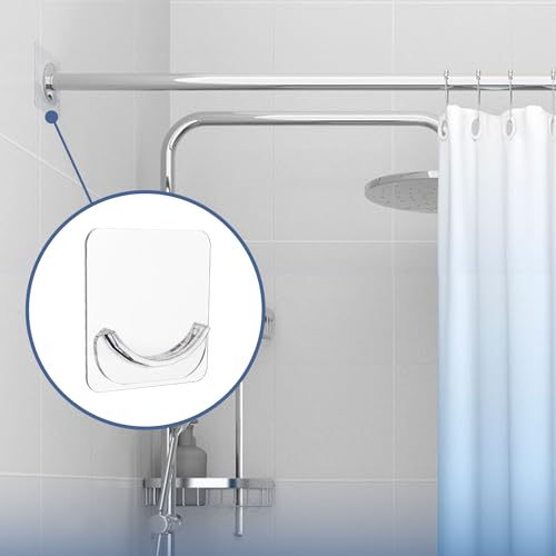 2 Pack Adhesive Curtain Rod Holders - No Drilling, Clear Bathroom Brackets