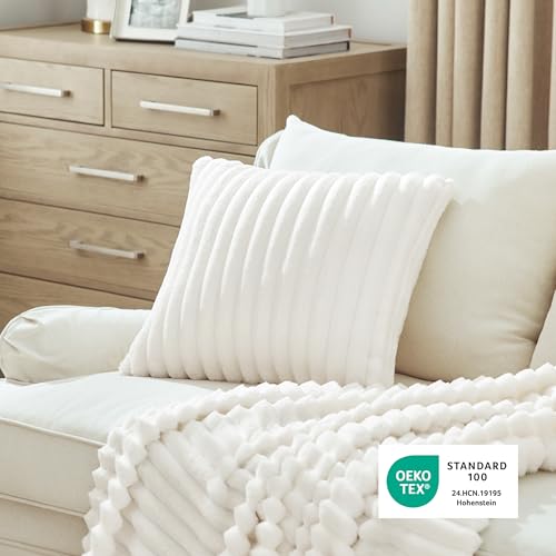 Bedsure Fleece Striped Throw Pillow Covers, Off White, 18x18 - Set of 2