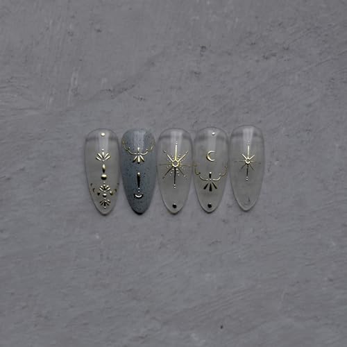 POWPOP 3D Gold Star & Moon Nail Art Stickers Laser Bronzing Decals