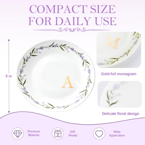 Personalized Ceramic Jewelry Dish Ring Holder - Floral Design J