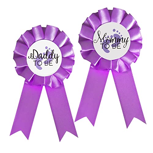 Mommy and Daddy to Be Gender Reveal Badge Pins - Purple Set of 2