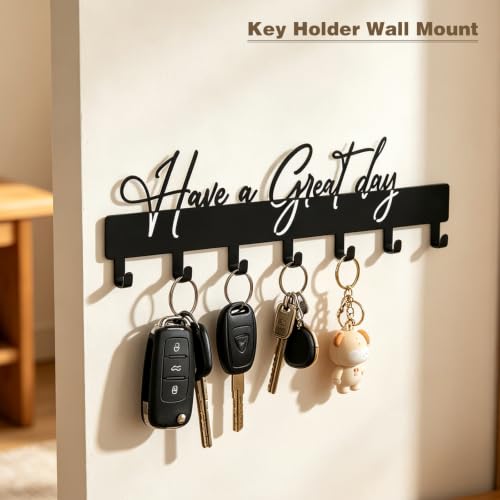 Have a Great Day Key Hooks - Stylish Black Metal Wall Mount Holder