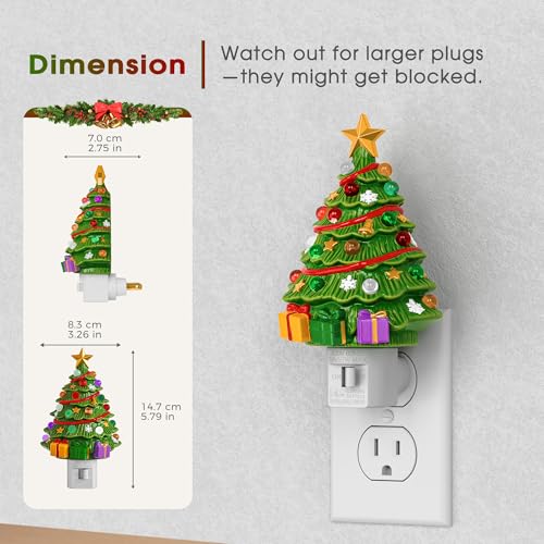 Warm Christmas Tree Night Light - 2 Pack Plug-In Holiday Decor