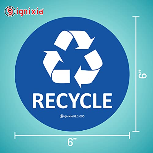IGNIXIA Blue Recycle & Trash Stickers 6x6 Inches - Pack of 2 Waterproof Decals for Waste Bins