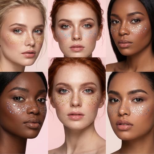 Glitter Freckles Face Tattoos - 18Pcs Holographic Gold & Silver Sparkle Makeup Patches for Festivals