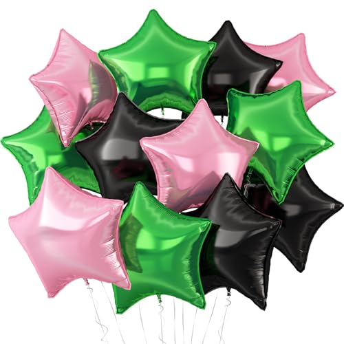 Adorely 12-Piece 18-Inch Star Foil Balloons in Pink, Green, and Black