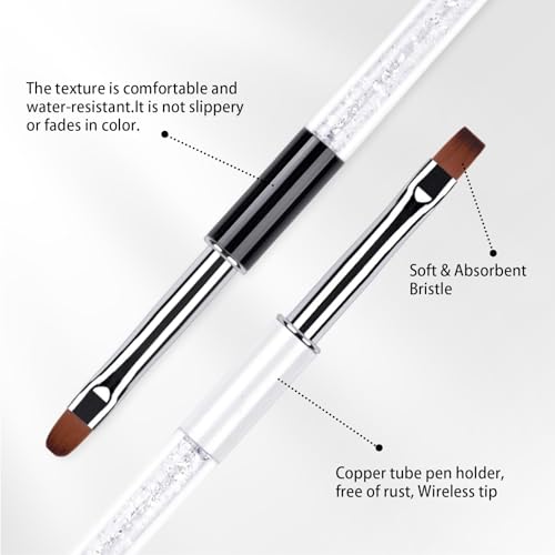 Starfa Lab 2Pcs Oval & Flat Nail Brush Set with Rhinestone Handle