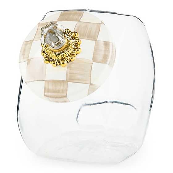 Glass Cookie Jar with Lid - Mocha Check Pattern, 1 Gallon Storage