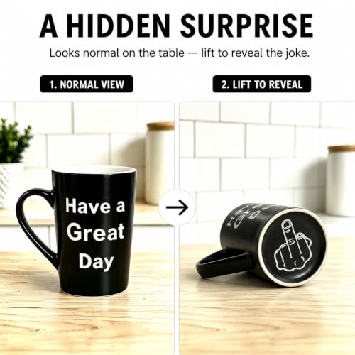 Funny Black Mug with Middle Finger Surprise - 15 oz - Variation of THIS listing