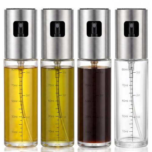 4 Pack 100ml Glass Olive Oil Sprayer Set - Refillable Fine Mist Dispenser