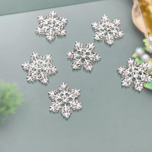 Christmas Snowflake Nail Charms 3D Silver Rhinestone Gems 10 Pcs