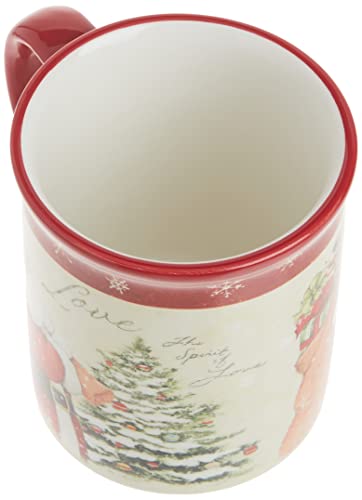 Holiday Wishes Mug Set of 4 - 18 oz Christmas Coffee Cups with Santa & Sentiments