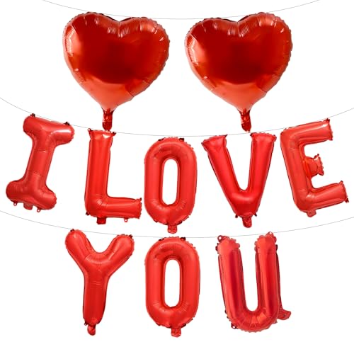 I LOVE YOU Balloon Set - 16 Inch Mylar Letter & Heart Balloons