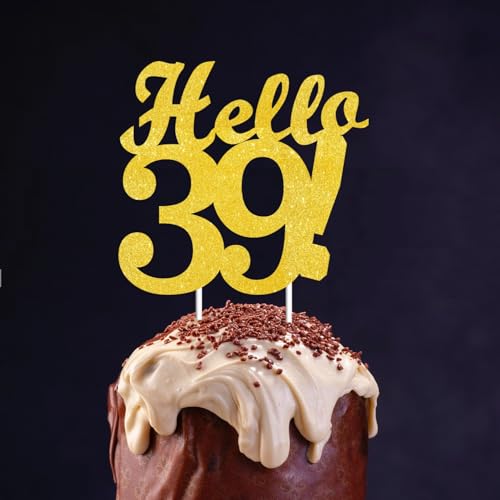 Hello 39 Cake Topper - Gold Glitter Birthday Decoration