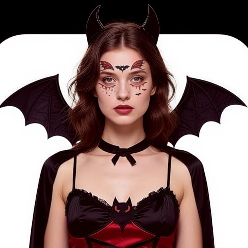 Halloween Glitter Bat Face Gems and Temporary Tattoo Stickers 2Pcs