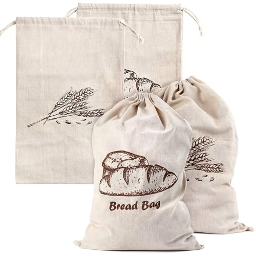 2-Pack Linen Bread Bags with Clips - 17.3x11.6 Inches, Reusable Storage for Artisan Bread