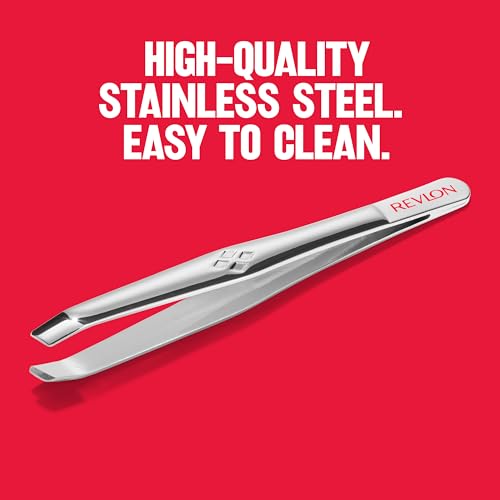 Revlon Slant Tip Tweezers - Stainless Steel Precision Eyebrow Tweezer