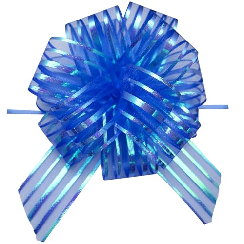 6 Large Blue Organza Pull Bows for Gift Wrapping & Decorations