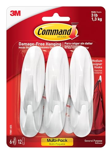 Command Medium Designer Hooks Multi-Pack - 6 Hooks, 12 Strips