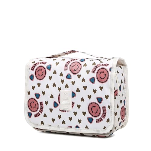 Sechunk Waterproof Hanging Toiletry Bag & Travel Makeup Organizer - Pink Smile