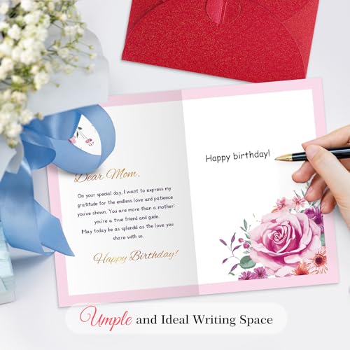 FLYAB Floral Birthday Card for Mom - Elegant Pink Rose Design