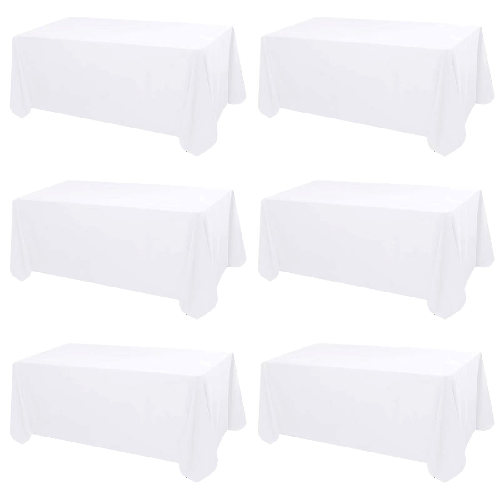 Kesfey 6 Packs White Polyester Table Cloths 90 x132 inch Rectangle High Density Tablecloth Fabric Tablecover for 6 Foot Tables Wrinkle Resistant Washable Table Cloth for Wedding Celebration Buffet