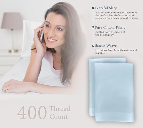 Caribbean Blue Queen Pillowcase Set - 400 Thread Count Cotton