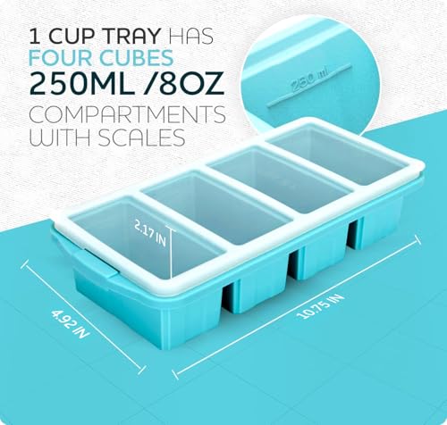 Silicone Freezer Tray with Lid - 1 Cup Portion Control Ice Cube Mold
