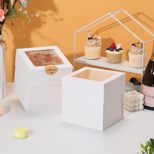 COTOPHER 6x6x6 Inch White Cake Boxes with Window - 5 Pack