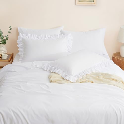 Horbaunal 2-Pack White Ruffle Throw Pillow Covers, 20" x 20" Square Shams