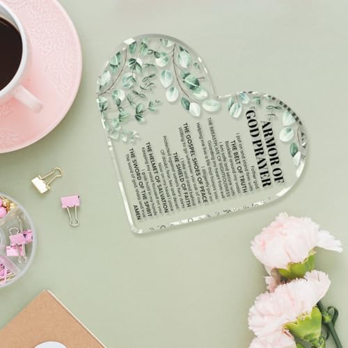 Armor of God Heart-Shaped Acrylic Desk Decor - 4x4 Inch Inspirational Gift