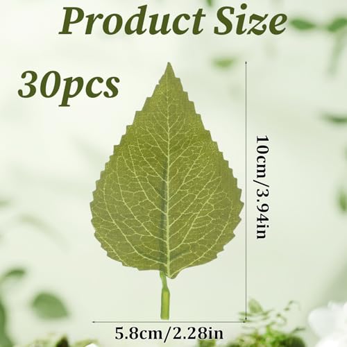 30 PCS Artificial Green Leaves for Wedding Bouquets & Crafts