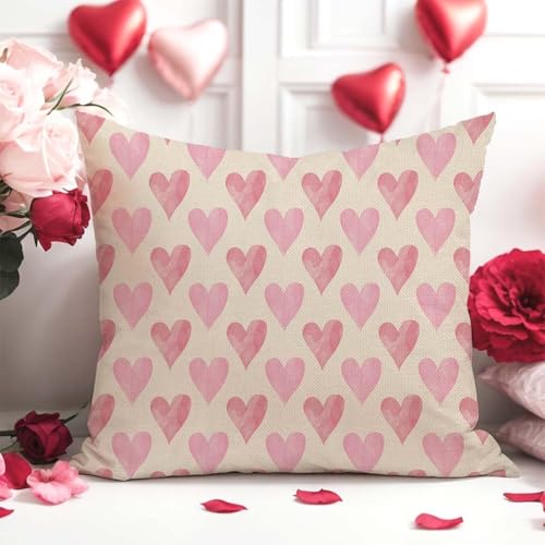 Pink Valentine's Day Throw Pillow Covers 18x18 Inch - Set of 2 Heart Decor