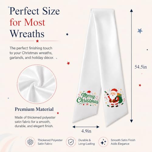 Christmas Wreath Sash 3-Piece Satin Holiday Door Decor - Red & Green