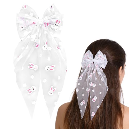 Doneace Easter Bunny Hair Bow Clip Large Fabric Hair Accessories for Women