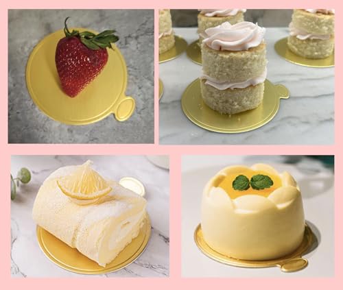 50 Pcs Mini Round Golden Cake Boards - 3.14 Inch Dessert Bases